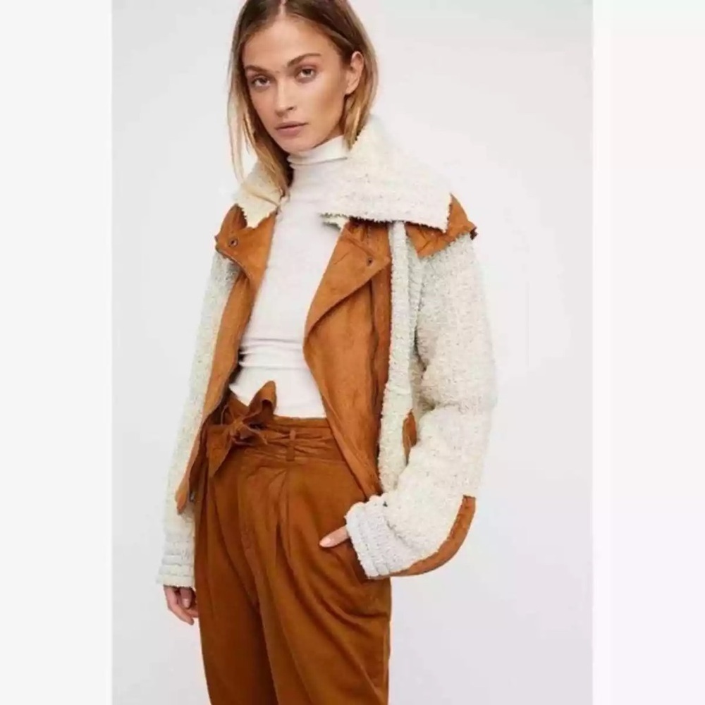 Women’s Cream Sherpa & Tan Suede Contrast Jacket